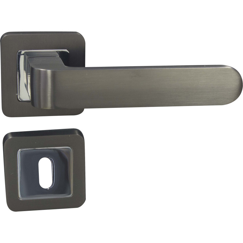 Poignée de porte sur rosace carrée avec entrée 2 pièces