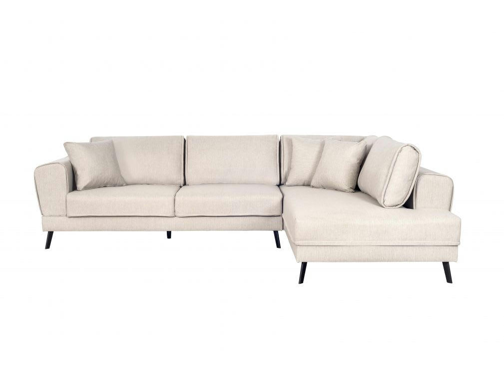 INDIA - Canapé d'angle droit convertible 2 coffres en tissu - Beige