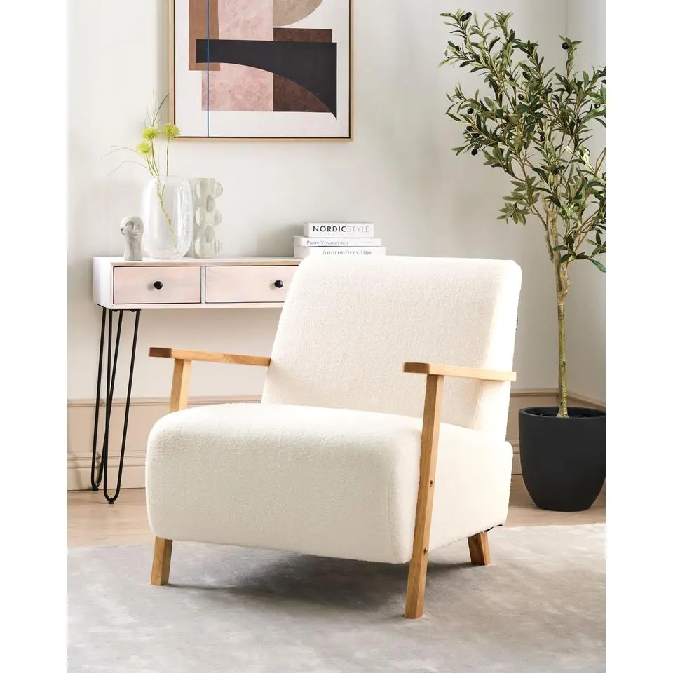 LESJA - Fauteuil - Lichtbeige - Boucl&eacute;