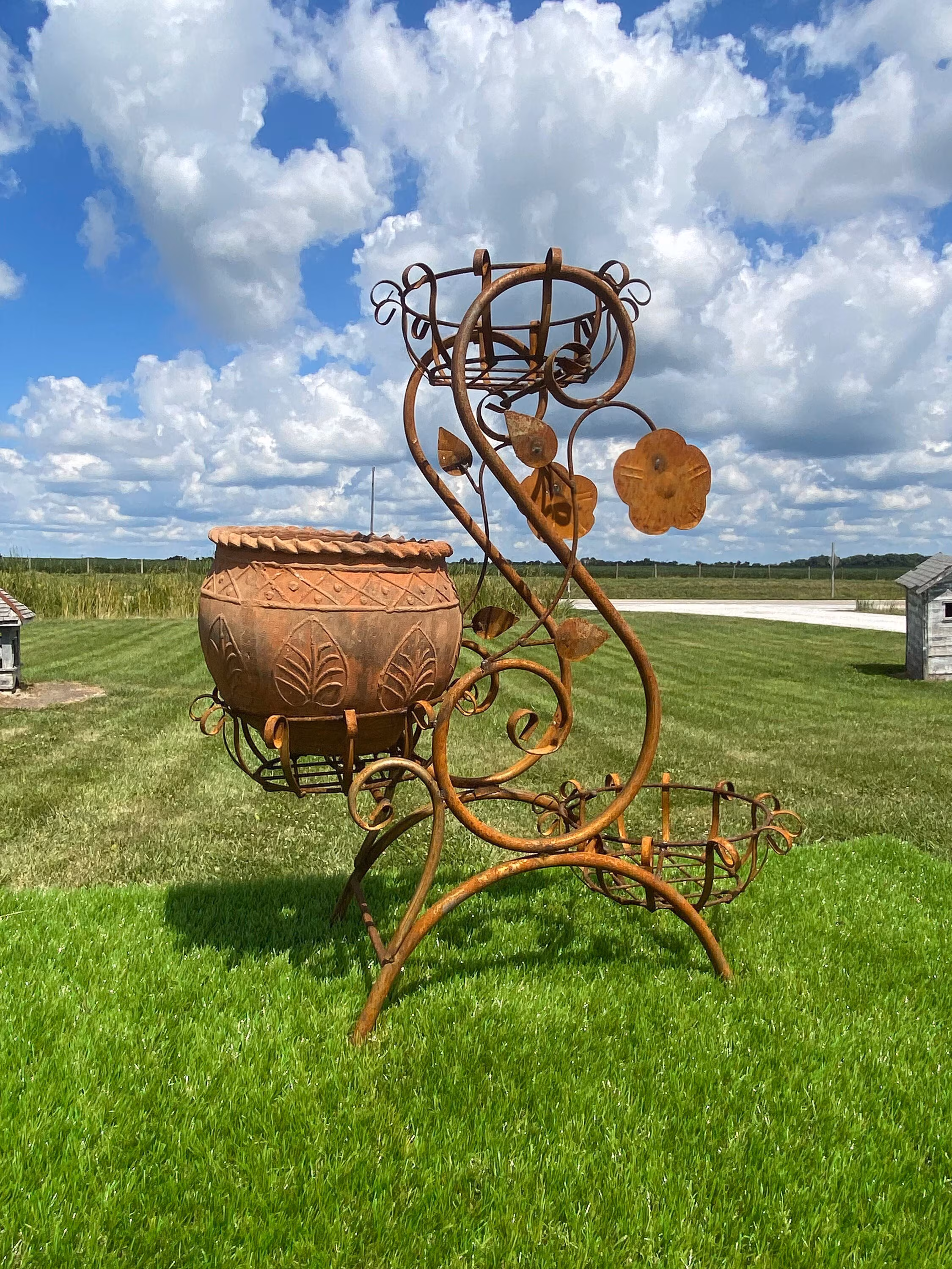 Wrought Iron Lorilei Triple Basket Plant Stand - Rustic Outdoor Garden Decor