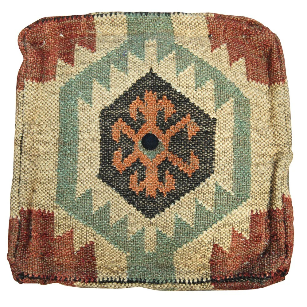 Handmade Kilim Upholstered Ottoman (India) - 16 x 16 x 16