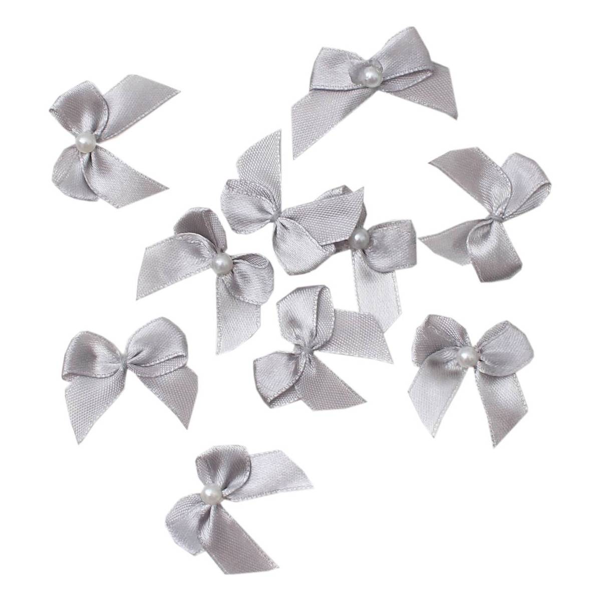 Mini Silver Pearl Bows 16 Pack