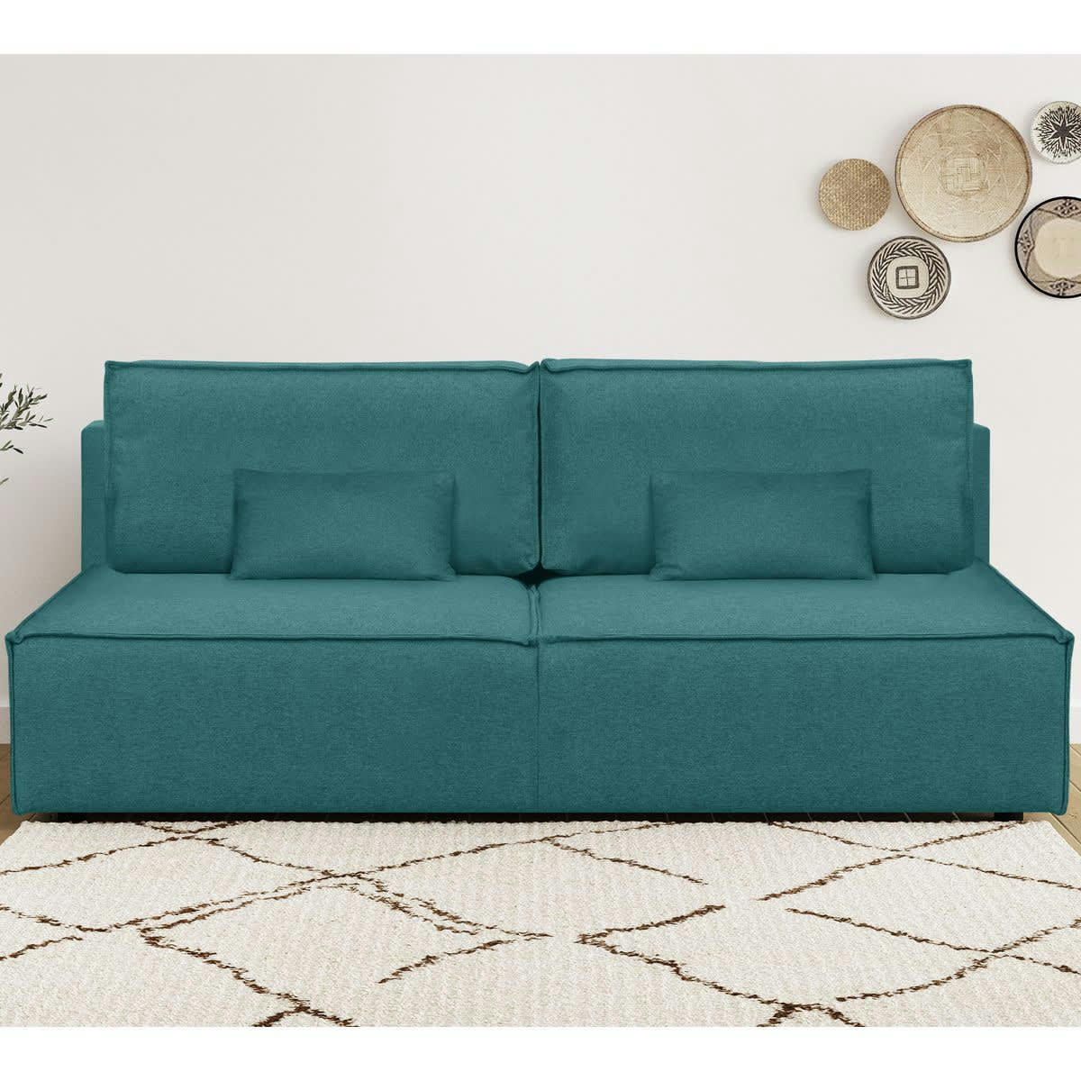 MILLA NEW - Canapé convertible 3 places avec coffre en tissu bleu canard