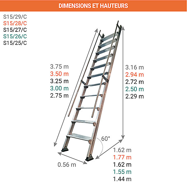 Echelle d'accès 13 marches - Hauteur à franchir 2.94m - S15/28/C