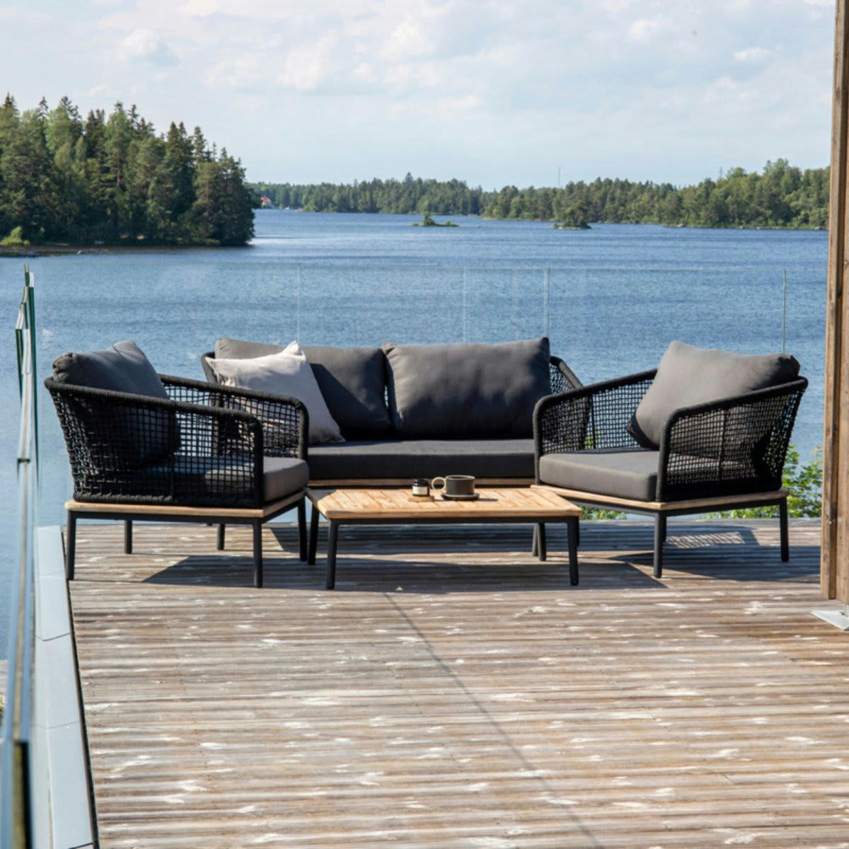 PAWL - Salon de jardin canapé + fauteuils + table basse