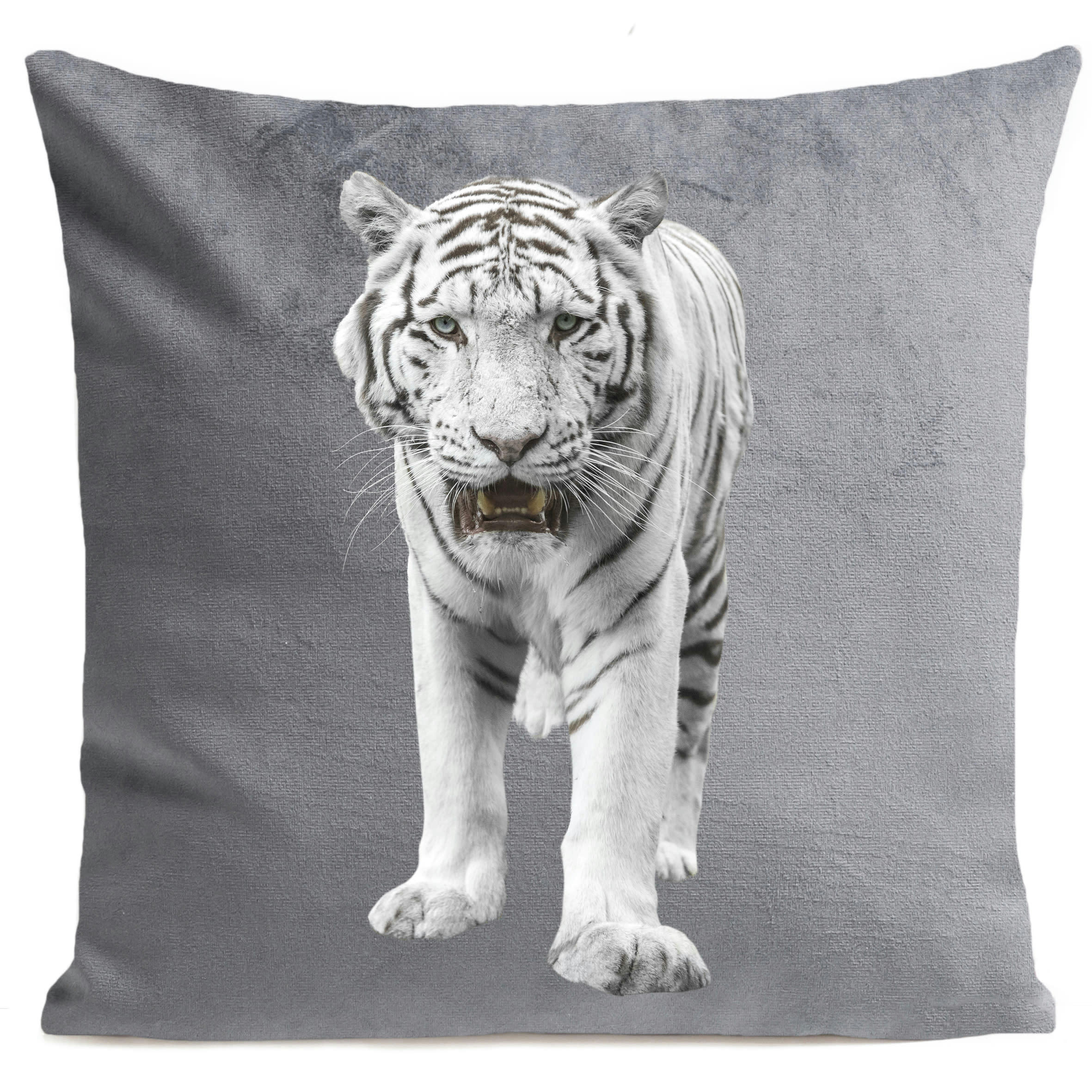 - Coussin animal tigre blanc suédine gris 40x40cm