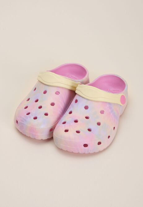 Younger Girls Pink Tie Dye Clog Sandals