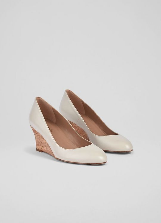 Eevi Ecru Leather Cork Wedges