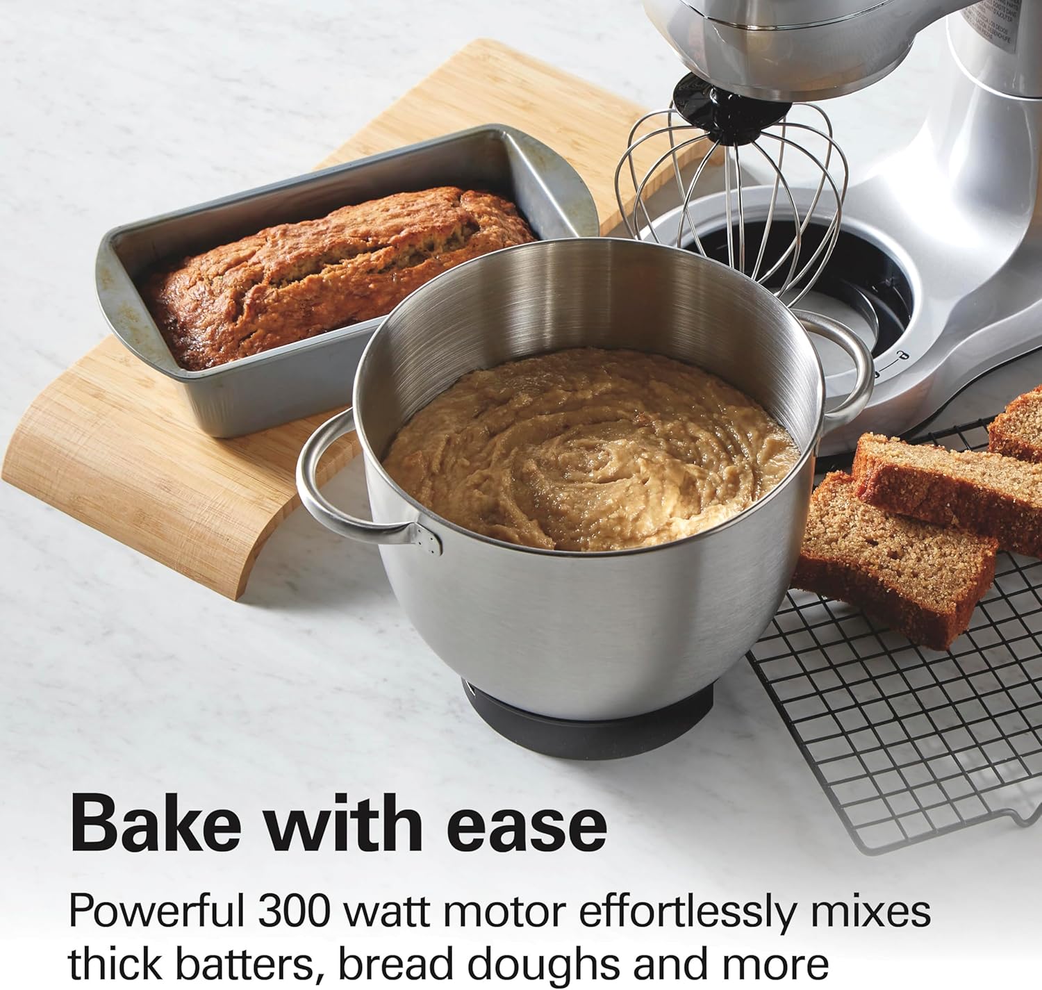 Hamilton Beach Electric Stand Mixer, 4 Quarts, Dough Hook, Flat Beater Attachments, Splash Guard, 7 Speeds with Whisk, Easy-Carry Top Handle, Silver