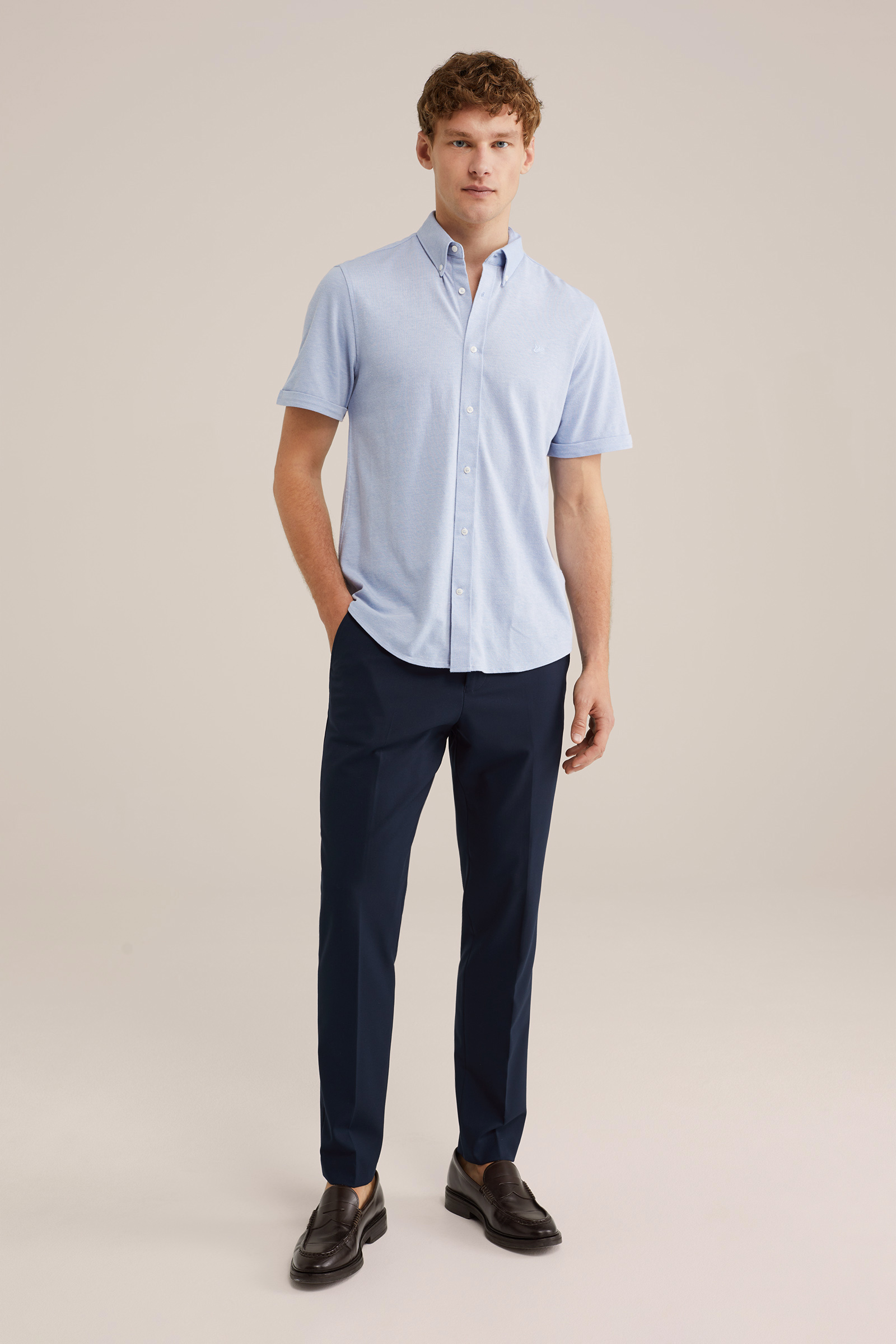 Heren Slim fit overhemd van piqu&eacute;jersey