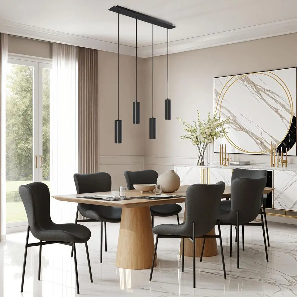 tectake Hanglamp Lumea, 4-flammig, in lengte verstelbare kabels, Zwart