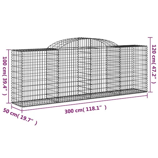 NNEVL Arched Gabion Basket 300x50x100/120 cm Galvanised Iron