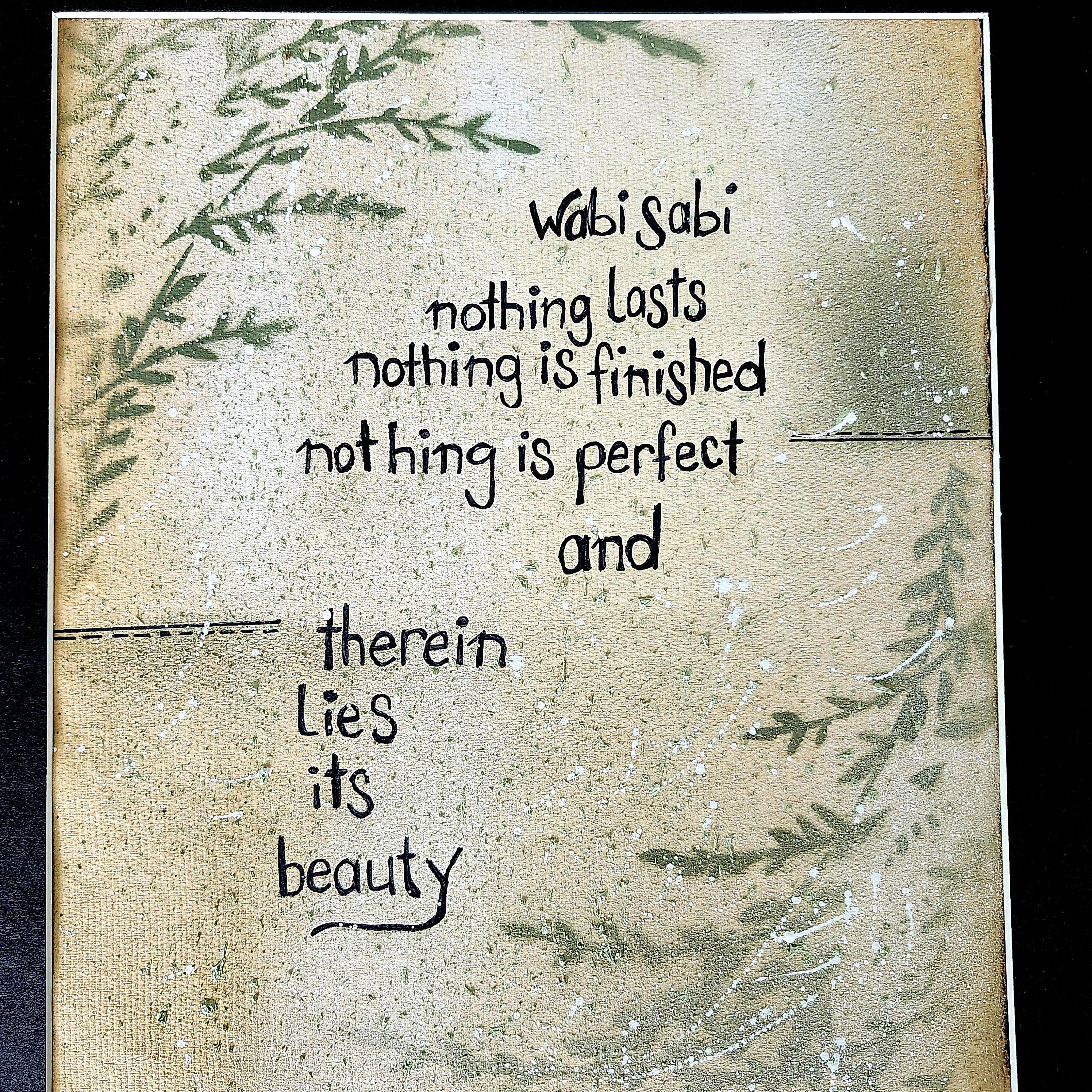 Wabi sabi wall art, original mixed media meaning quote on handmade paper, matted size 11x14