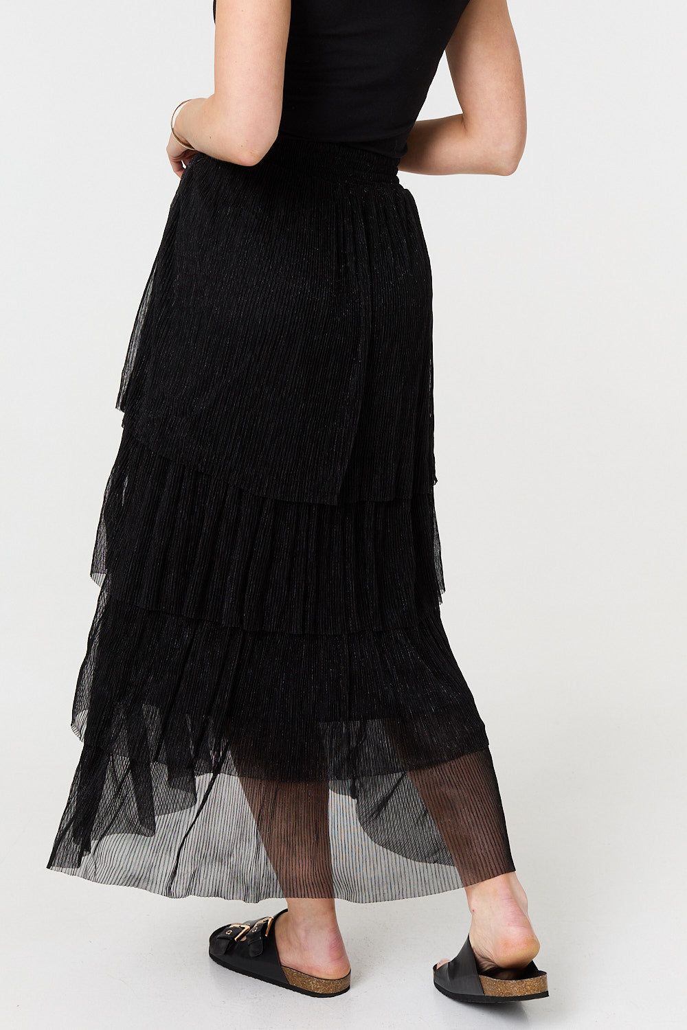 Izabel London Metallic Textured Tiered Midi Skirt