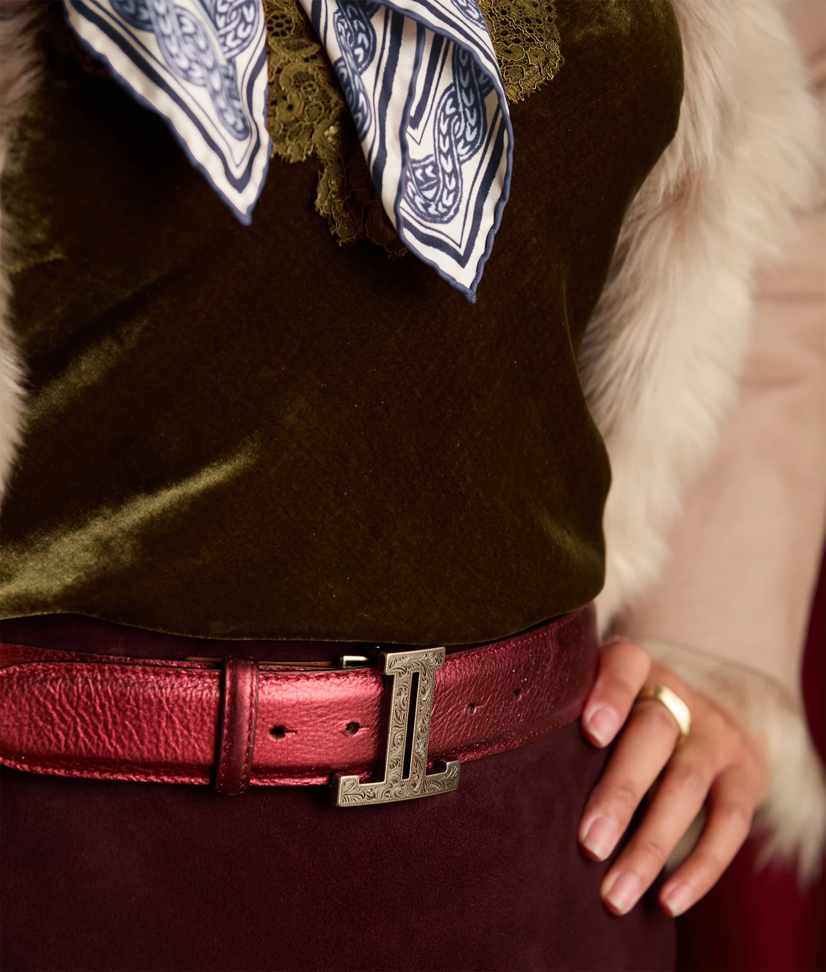 Women's Mirrored L Belt - Wine