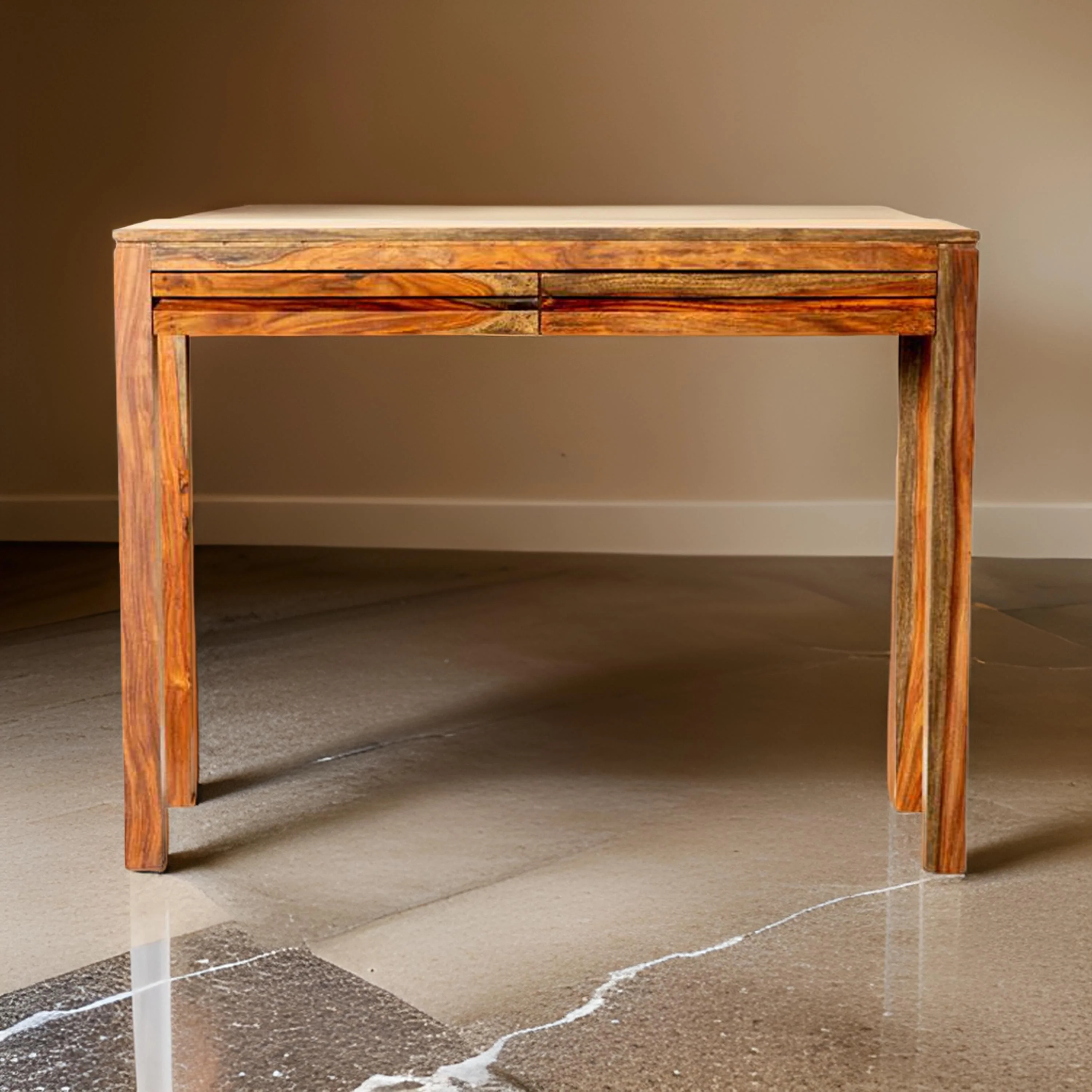 42 Inch Console Sofa Table, 2 Gliding Drawers, Sheesham Wood, Chestnut