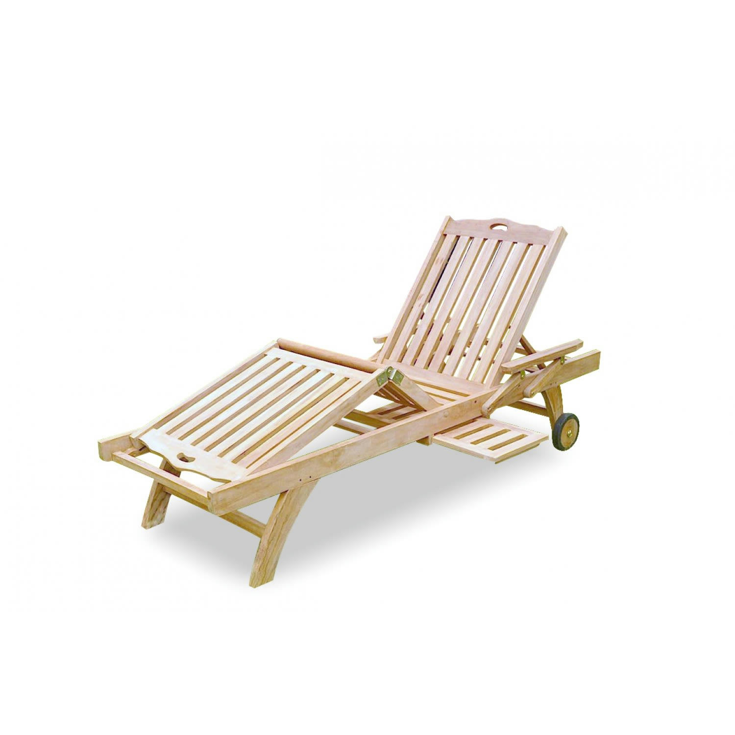 EGADI - Bain de soleil avec roulette et tablette en teck massif