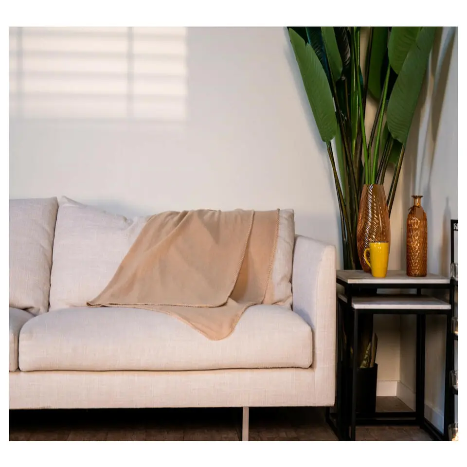 Excellent Houseware Deken / plaid - fleece - 170 x 130 cm - beige