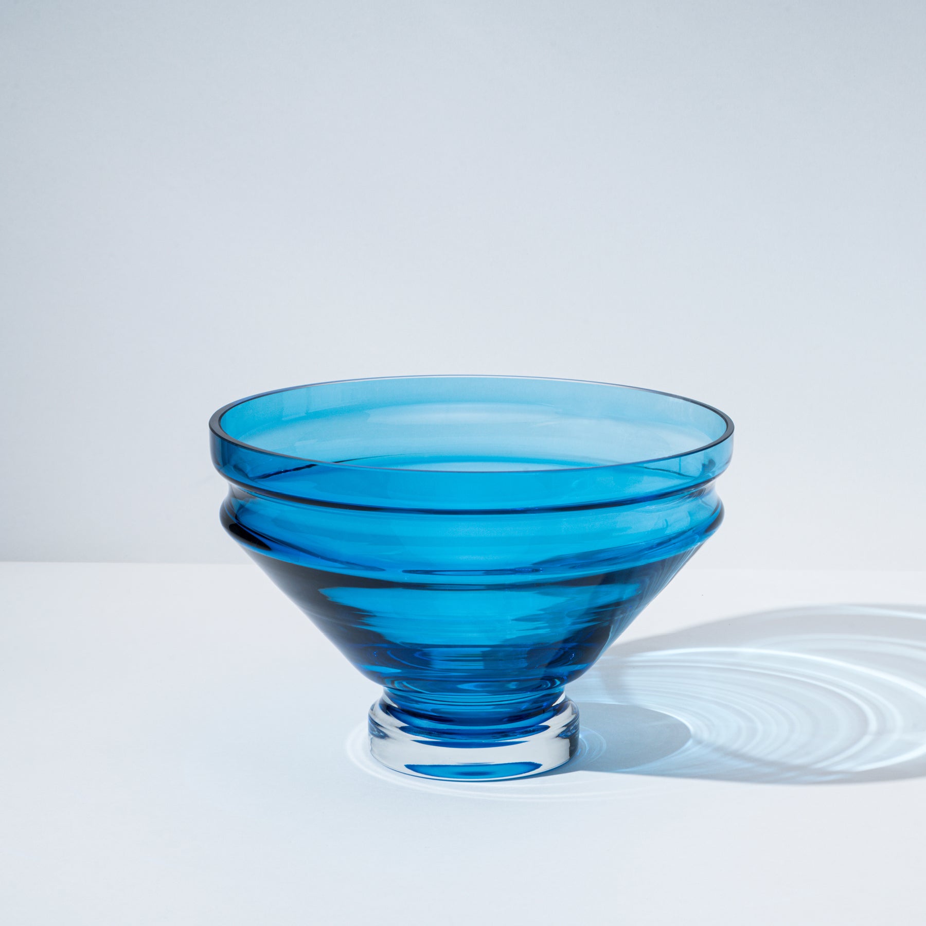 Large Aquamarine Blue Sculptural Ripple Glass Bowl