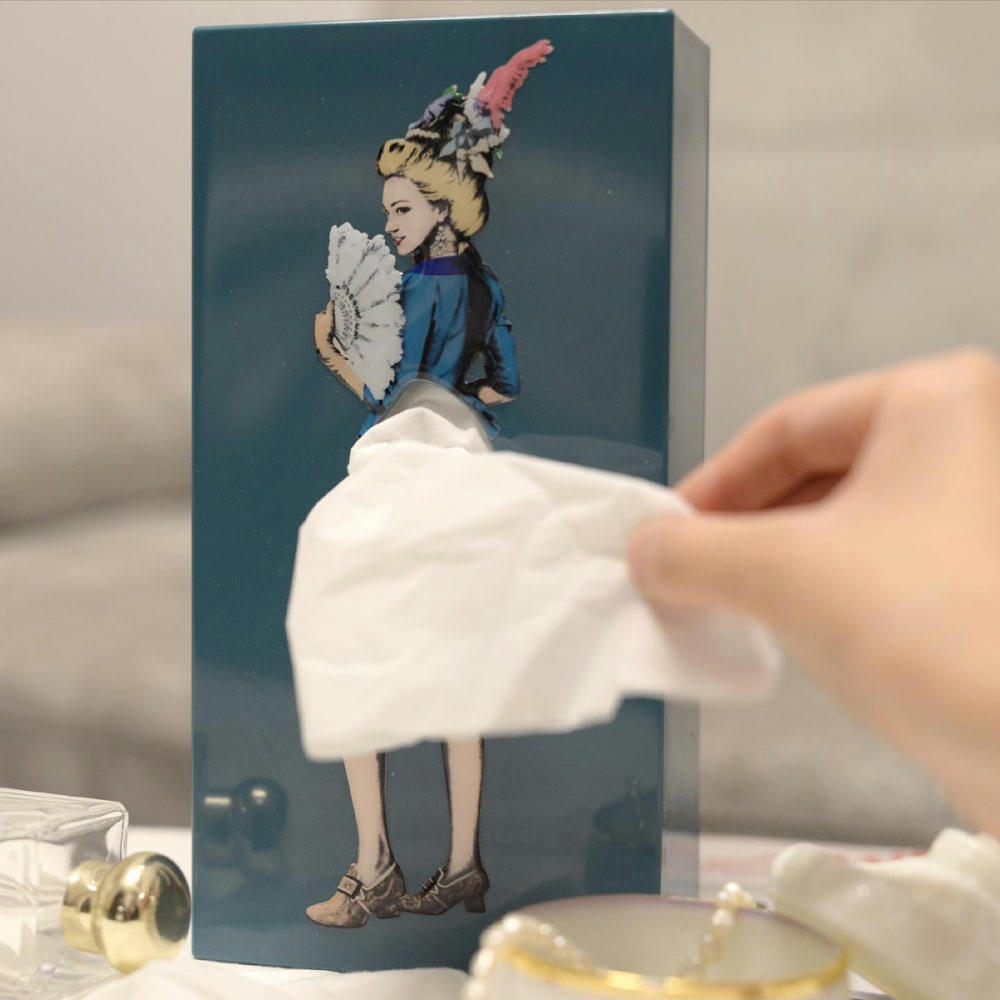 TISSUE UP - Boite à mouchoirs jupe bleu pétrole  25,5x13x7,8cm