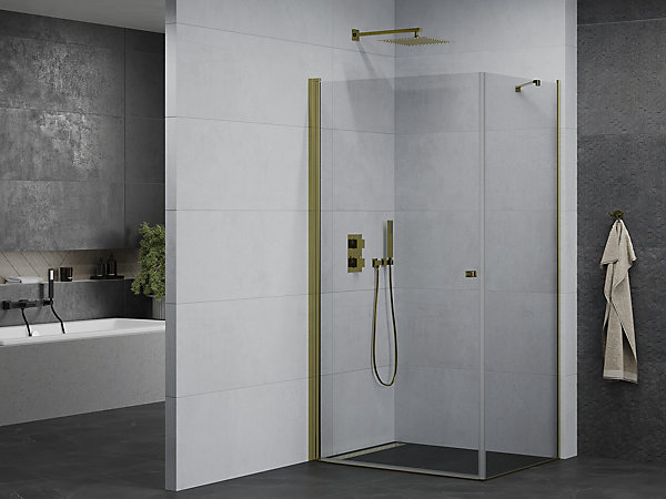 Mexen Pretoria cabine de douche pivotante 90 x 100 cm, transparent, dorée - 852-090-100-50-00