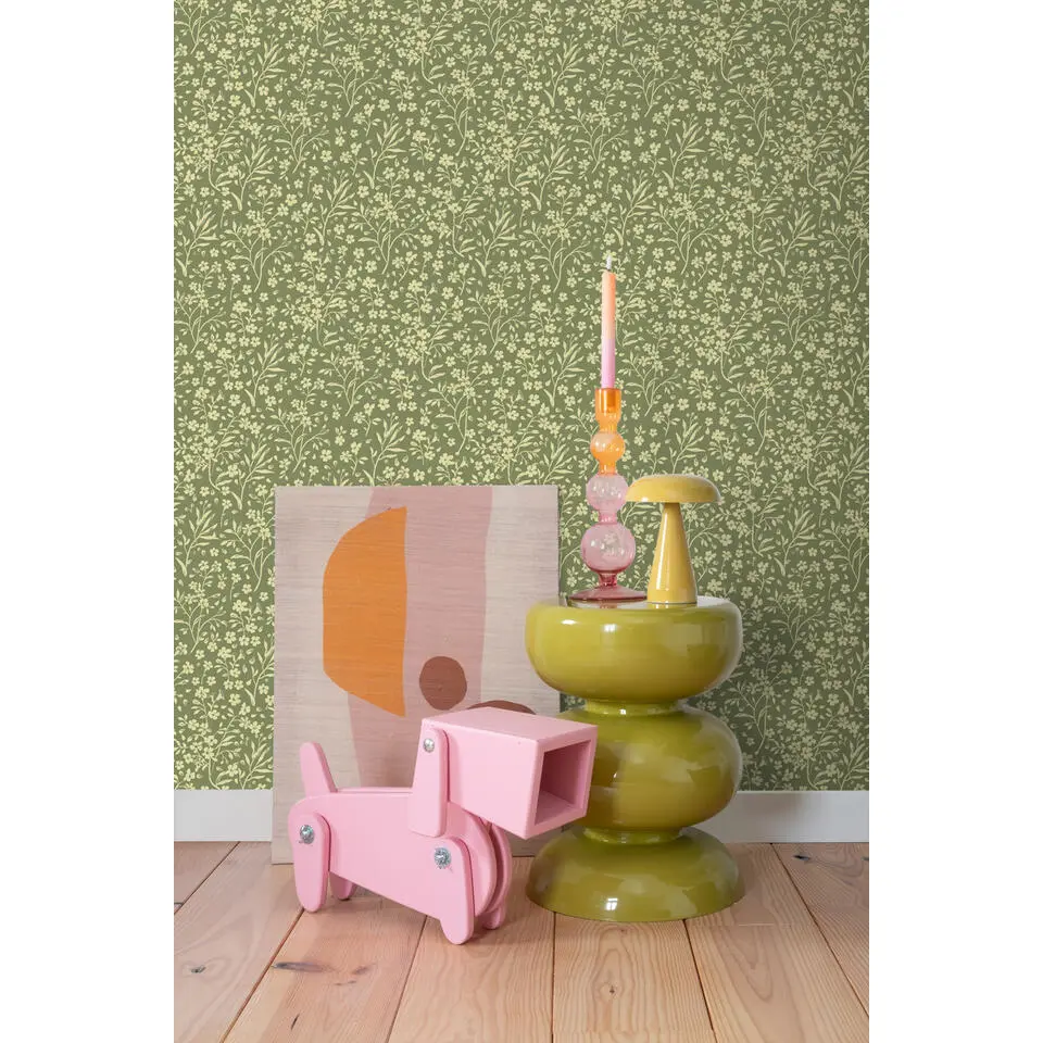 ESTAhome behang bloemetjes groen - 50 x 900 cm