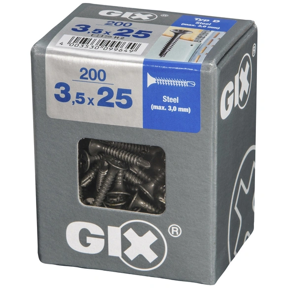 Bohrspitzschraube, 3,5 mm, Stahl, 200 Stk., GIX D 3,5x25 L