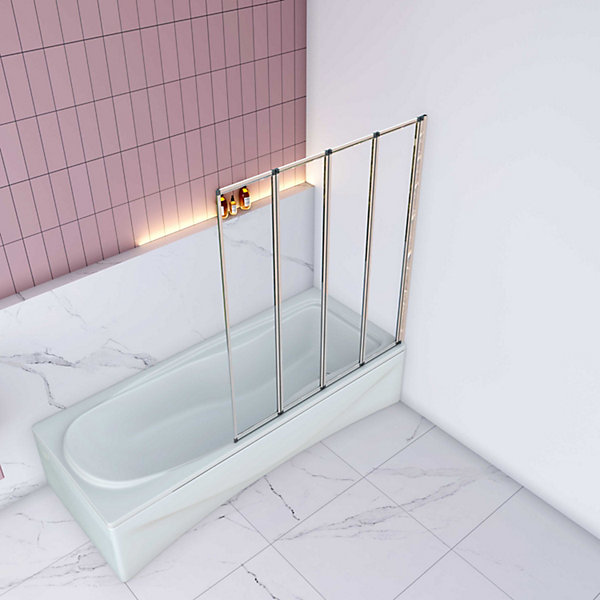 Pare baignoire Chrome pliante L100xH140cm avec pliante 4 volets pliants 180 degrés,Installation réversible,4mm verre trempé