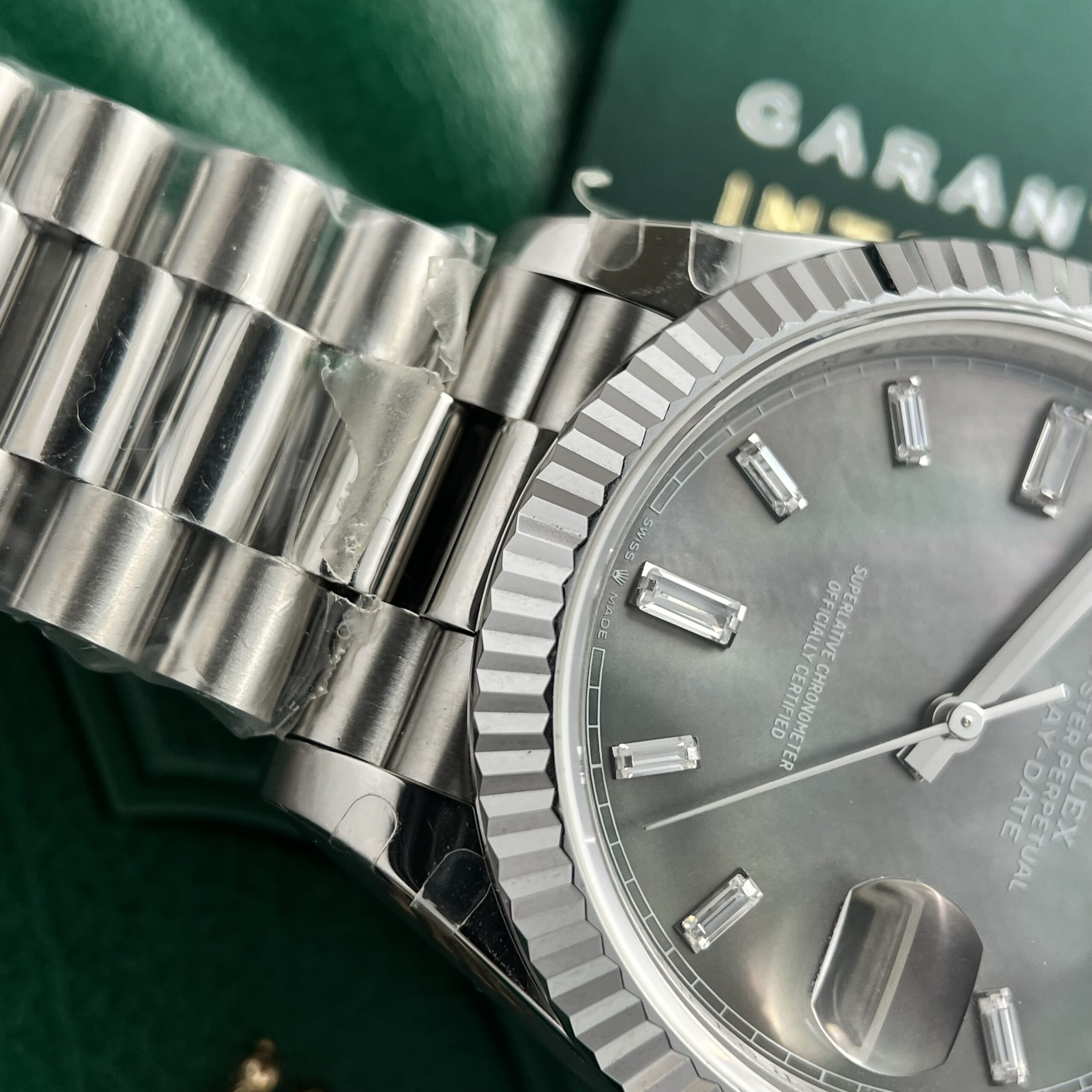 Rolex Day-Date 316L Steel Dark MOP Dial CZ Diamonds 40mm AAA Replica