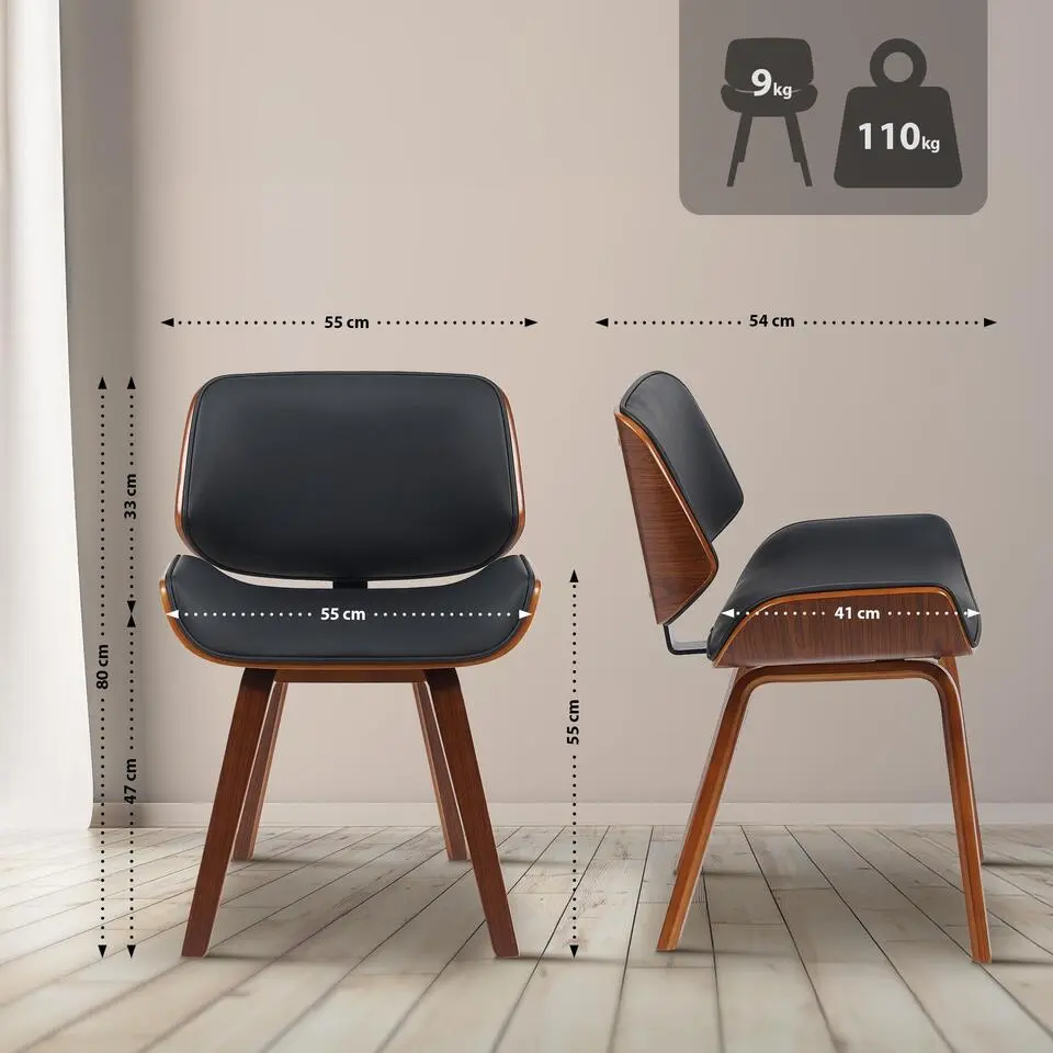 CLP Eetkamerstoel Beverley walnoot Frame - Kunstleer - walnoot/zwart