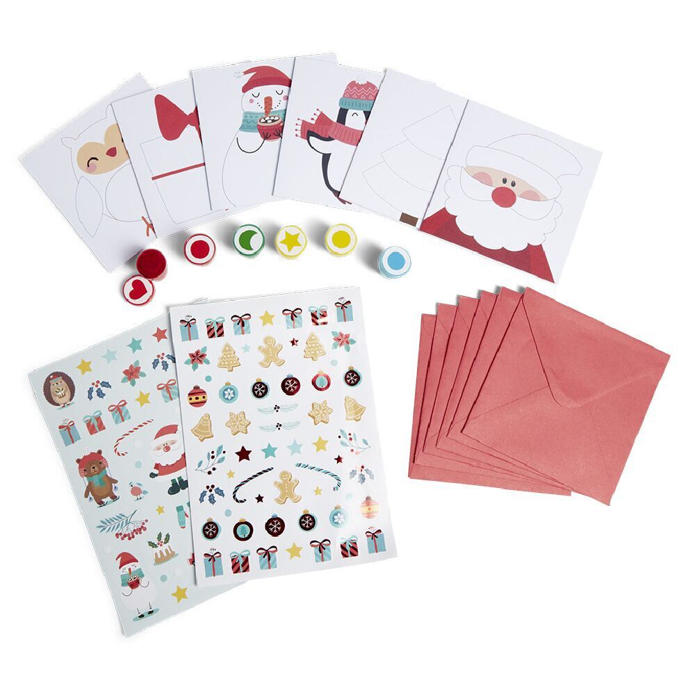 Carte de No&euml;l x6 à confectionner avec tampons et stickers