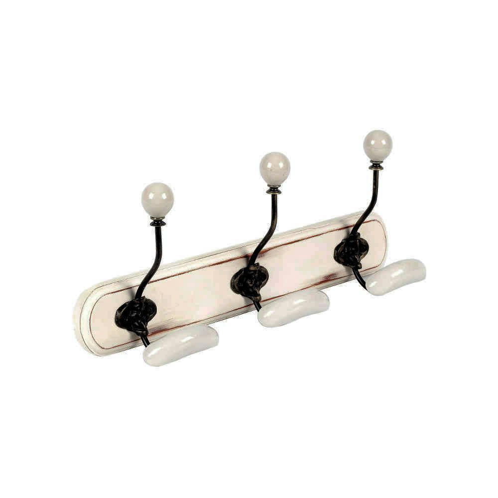 - Patère en bois blanc et céramique 3 crochets