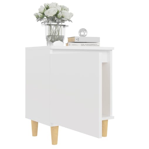 NNEVL Bed Cabinet with Solid Wood Legs White 40x30x50 cm