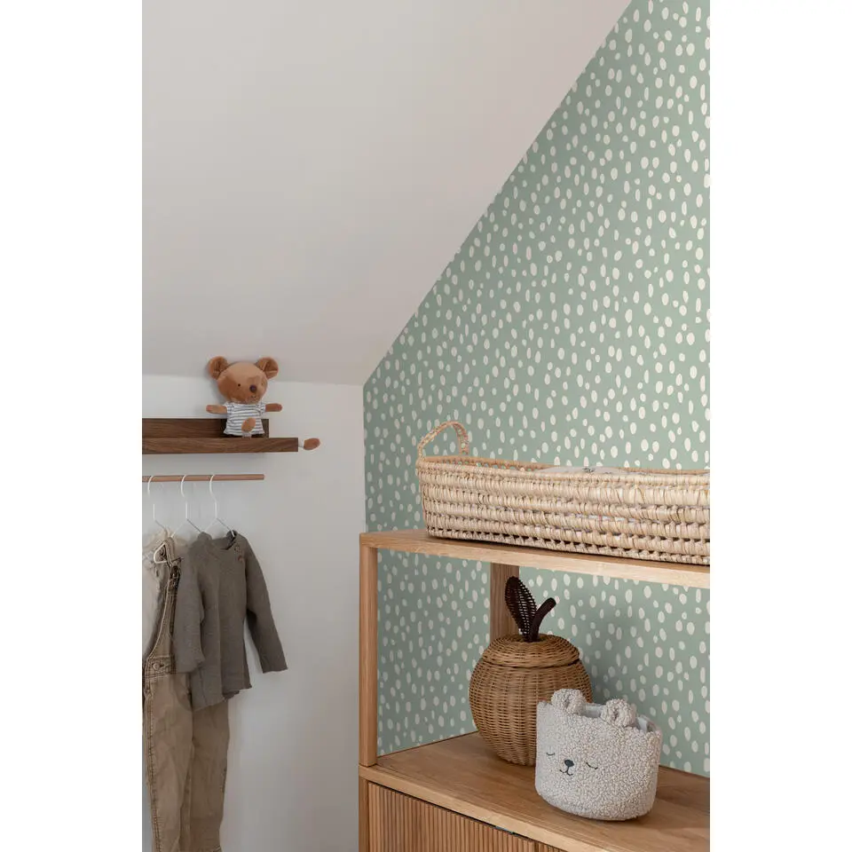 ESTAhome behang stippen mintgroen en wit - 53 cm x 10.05 m