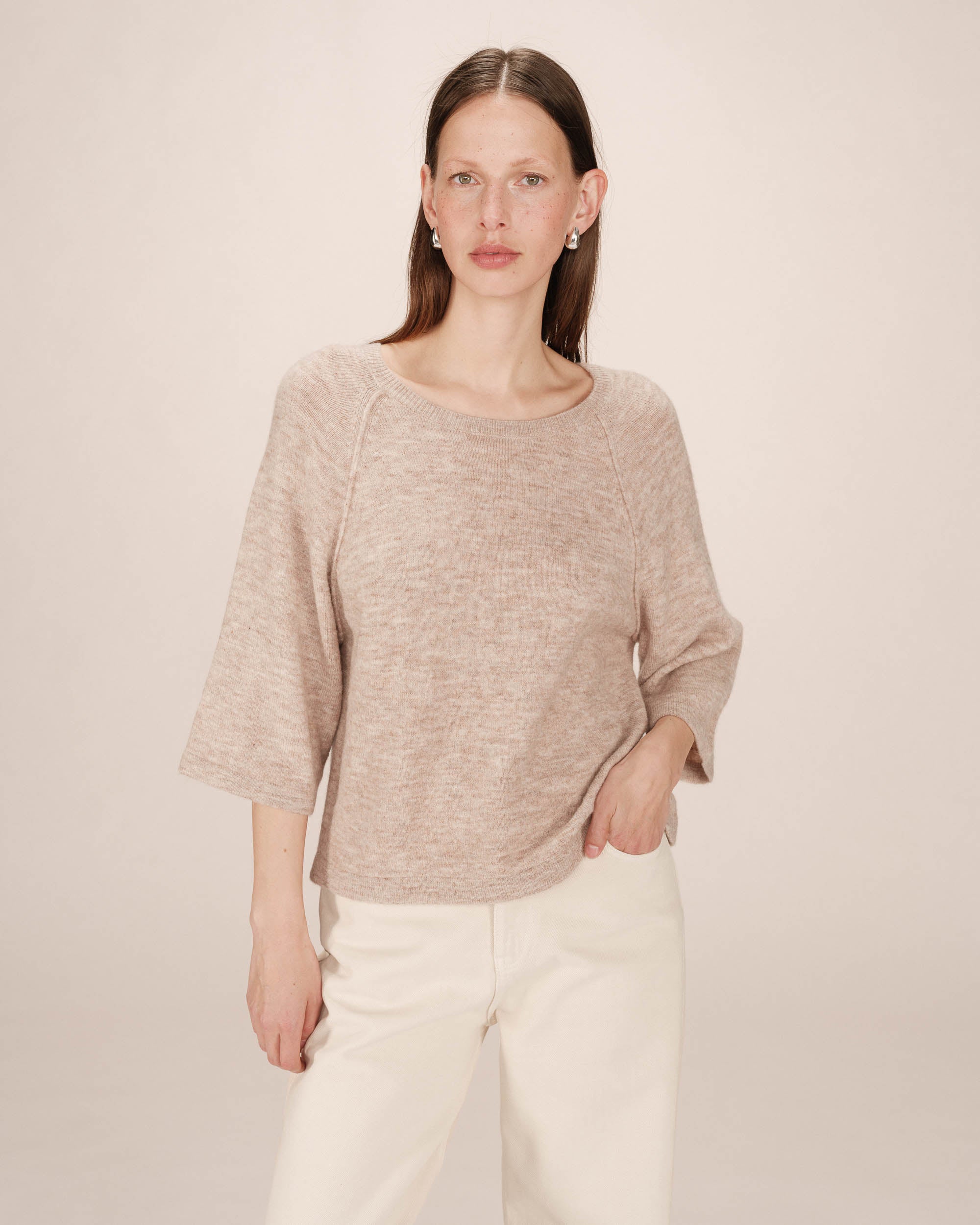 Pull en laine et mohair beige rose Sam