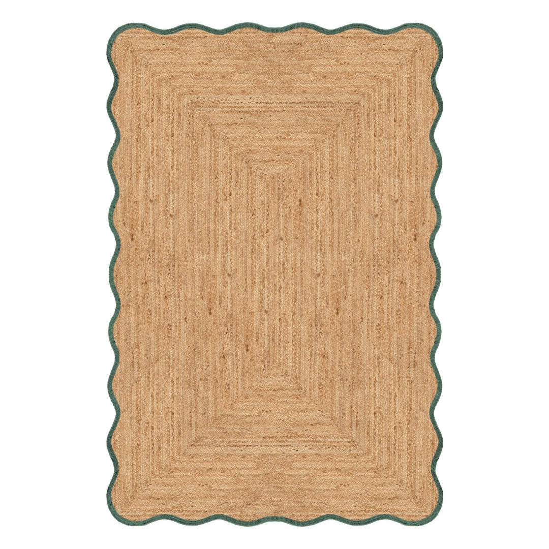 Mrcarpet jute vloerkleed Scallop - wafelstructuur - naturel/groen - 160 x 230 cm