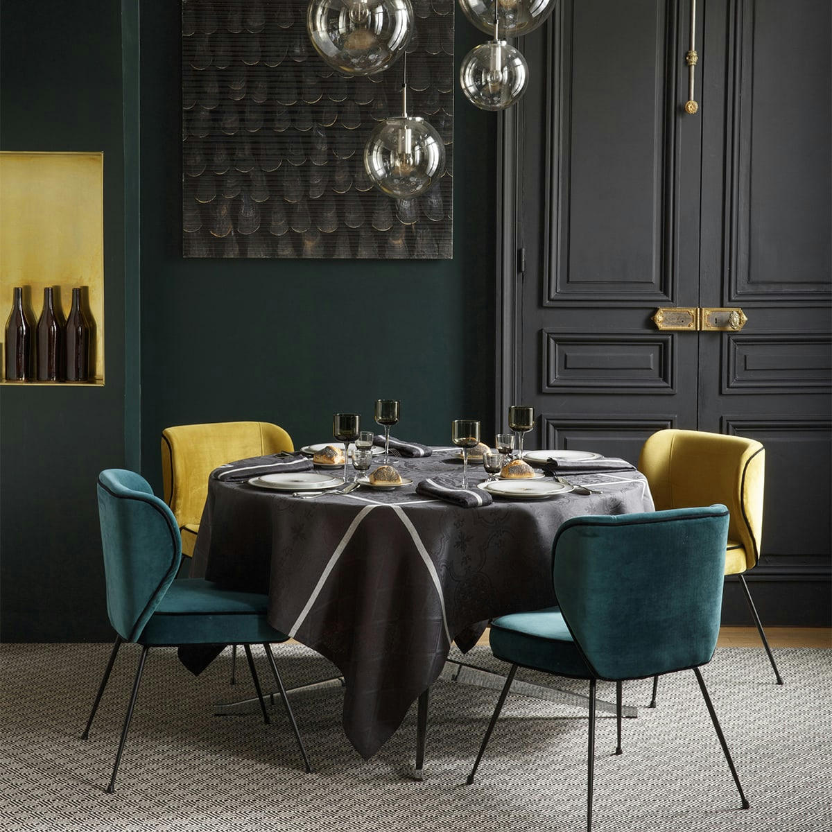 ARMOIRIES - Nappe en lin jais 175 x 175