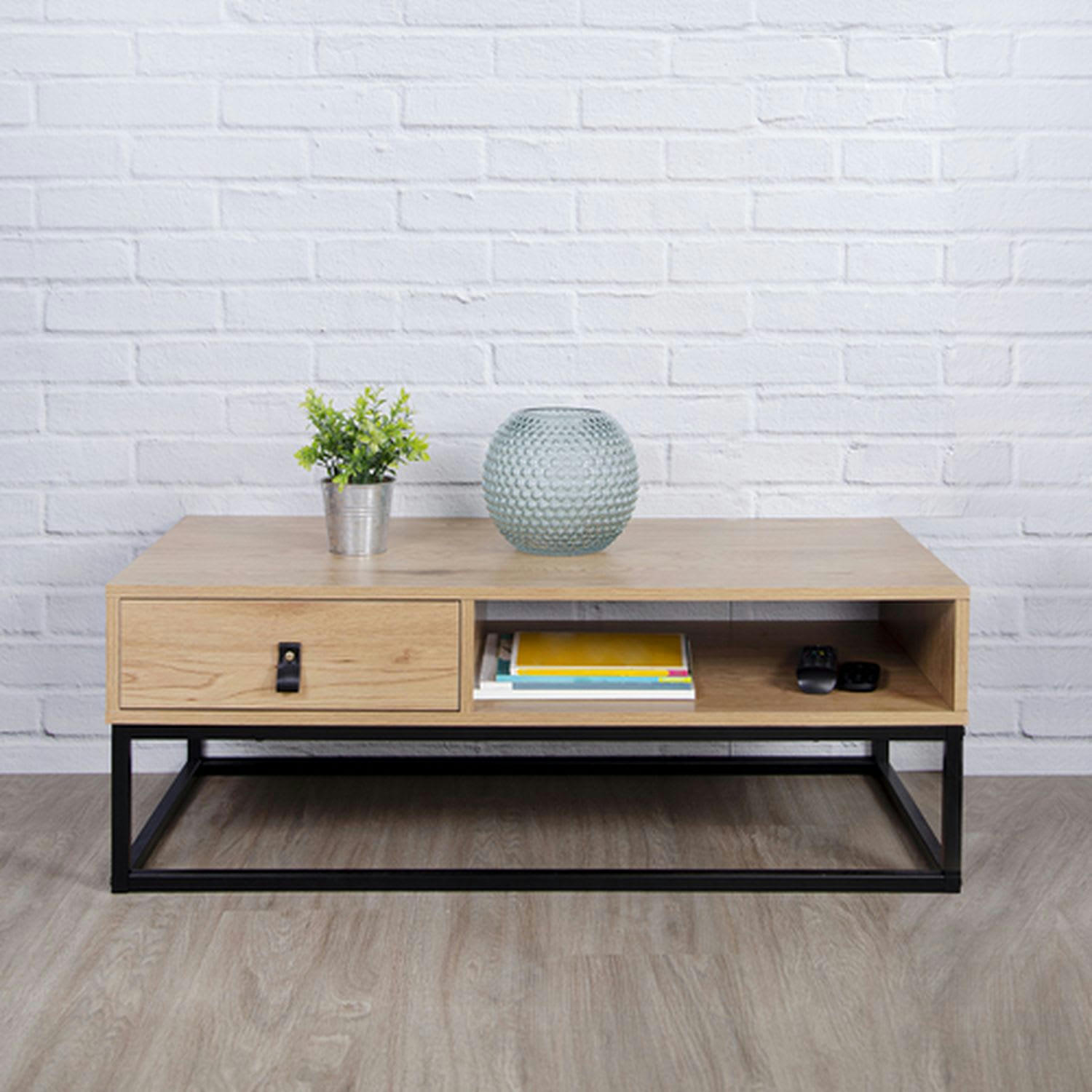 ABBOTT - Table basse en mdf et métal 1 tiroir marron