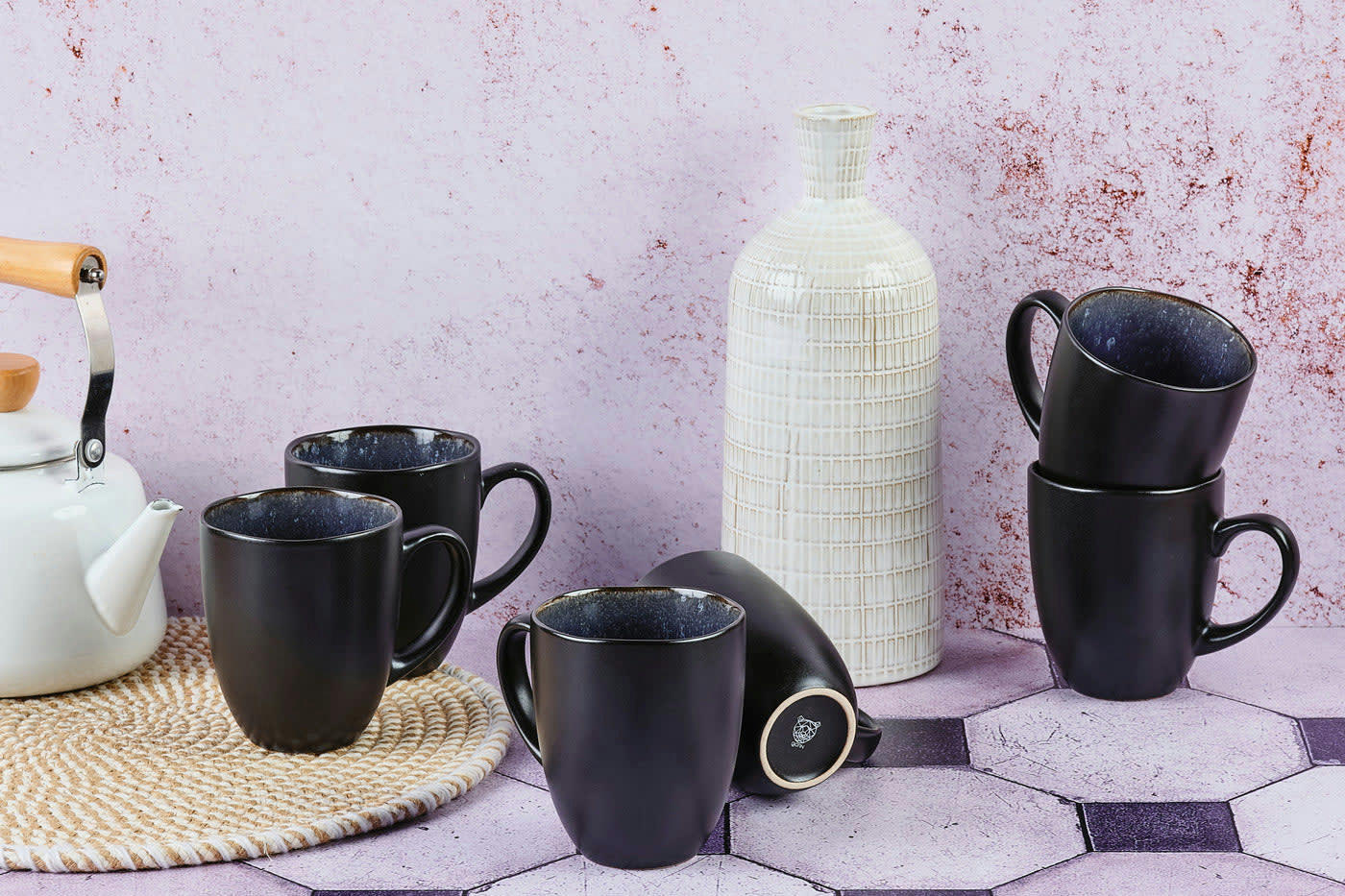 REACTIV - Lot de 6 mugs en grès bleu 40cl