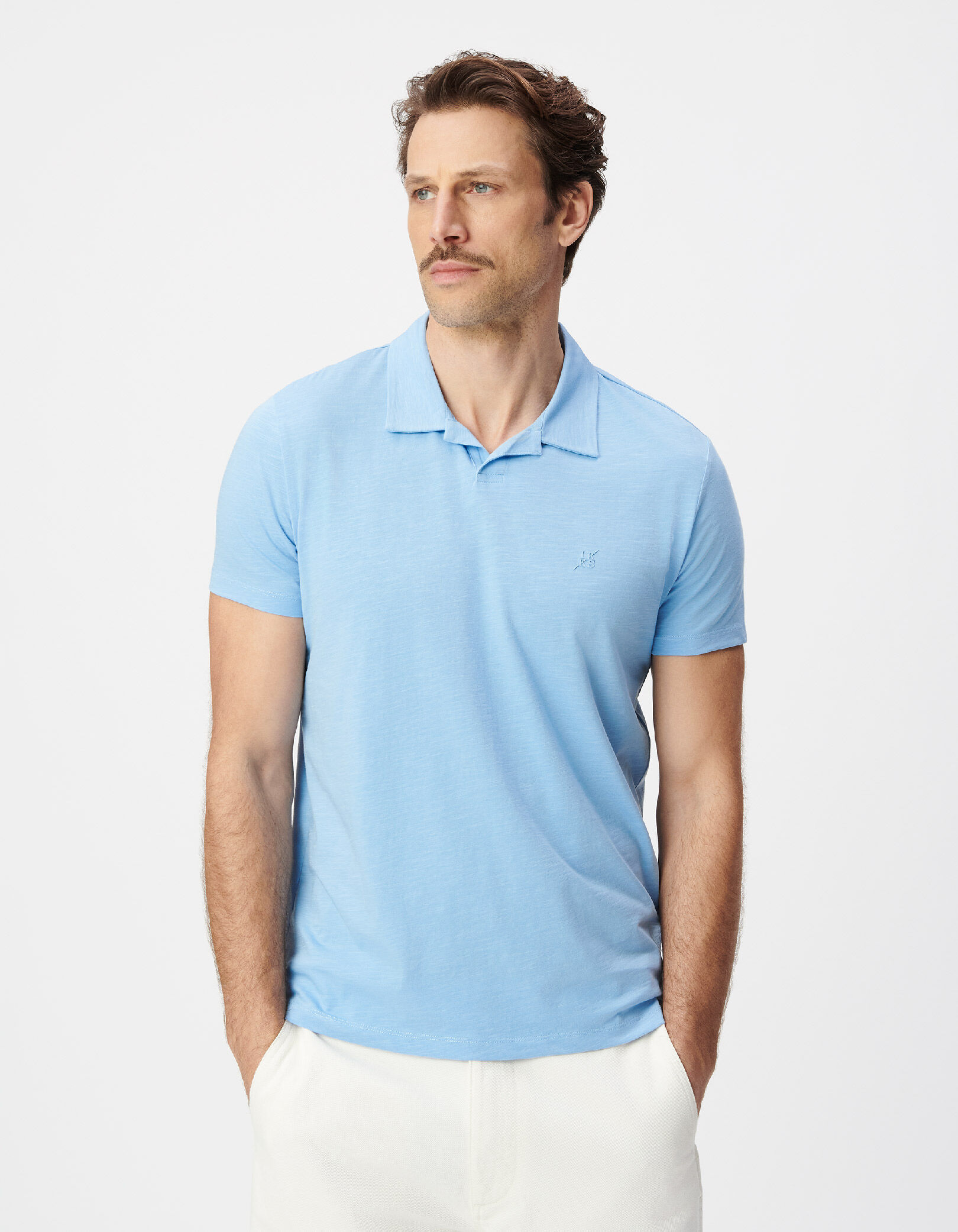Polo manches courtes bleu coton bio flammé Homme