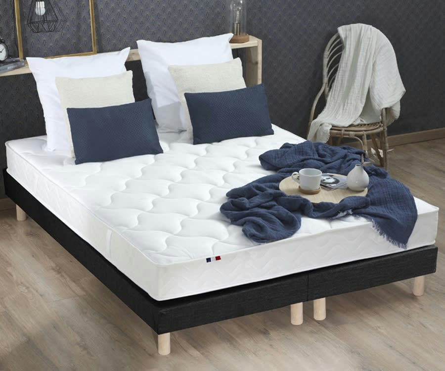 ENSEMBLE ESSENTIEL - Ensemble matelas latex 3 zones sommier noir 160x200