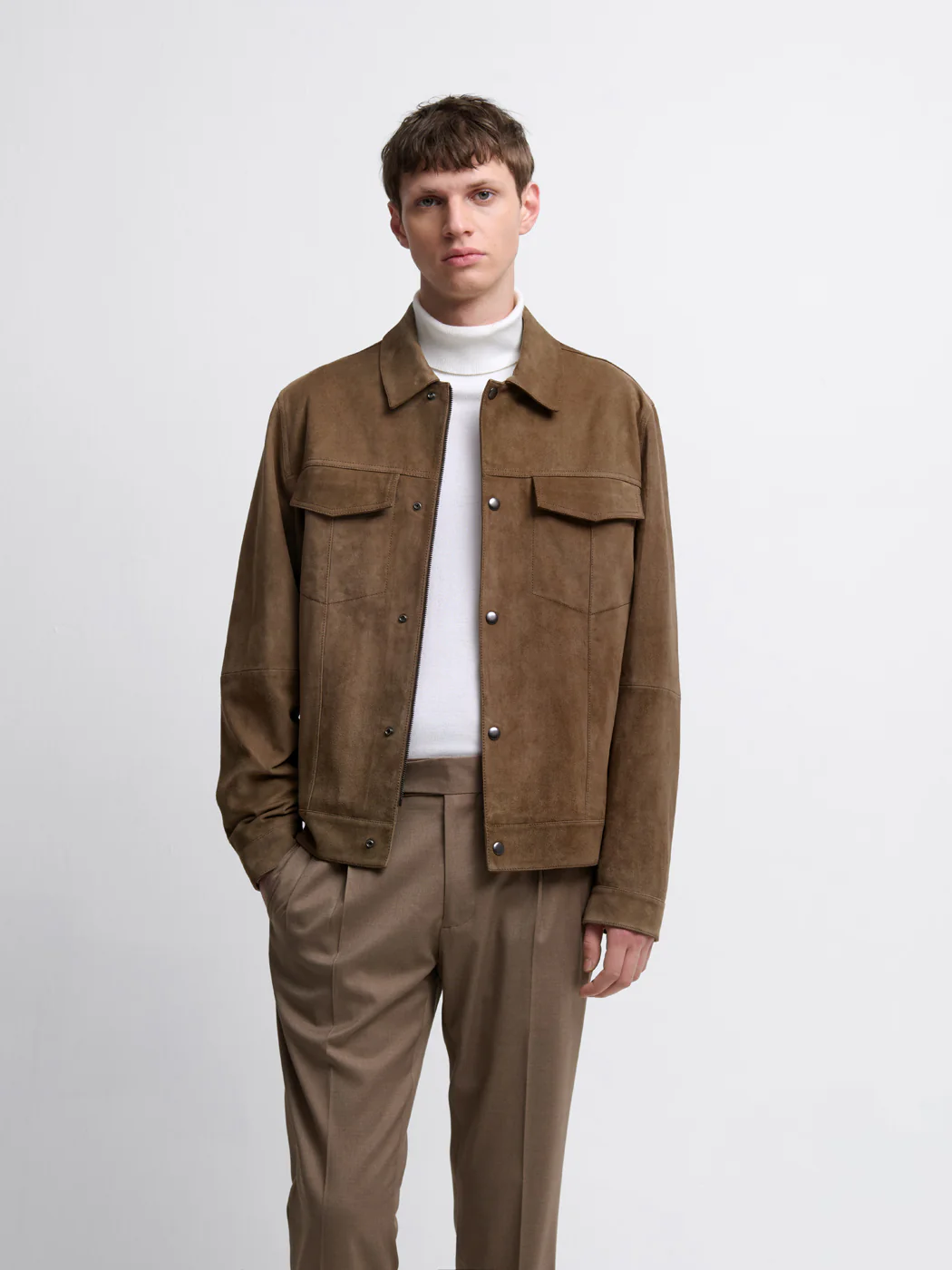 Blouson en cuir col chemise