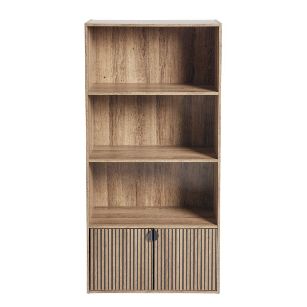 Bibliothèque colonne Adam 4 niveaux 2 portes en bois brun L60xP29,5xH120cm