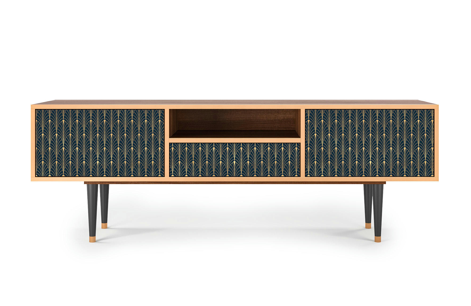 FLOWER OF THE NILE - Meuble TV  bleu et jaune 1 tiroir et 2 portes L 170 cm