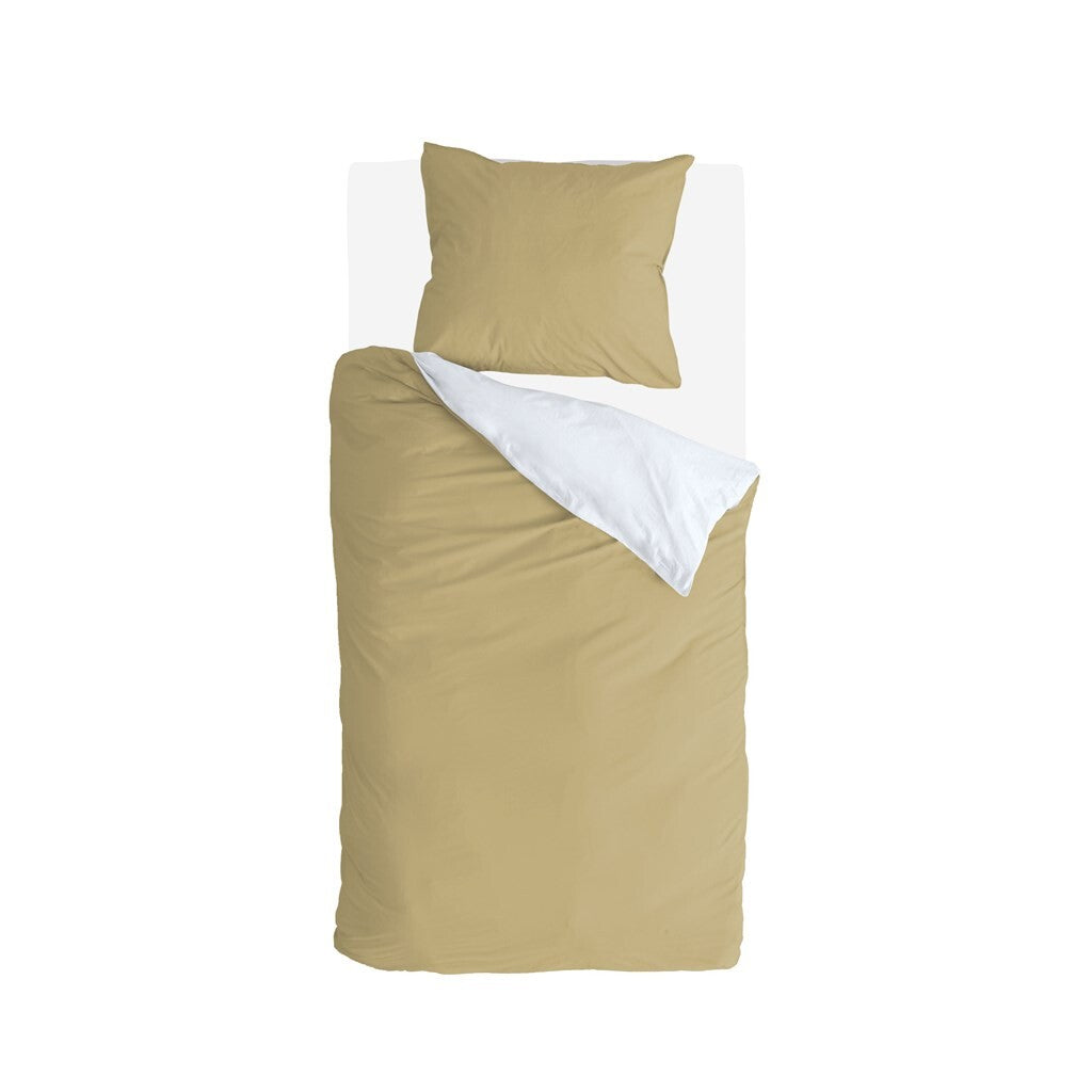Byrklund - Dekbedovertrek Side Way - 140x220 - Okergeel   Wit