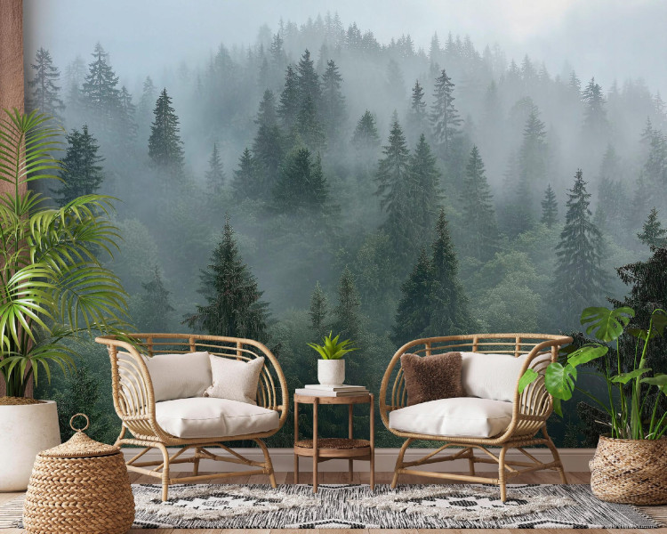 Fototapeta las we mgle drzewa 3d natura na ścianę sypialnia salon 250x175