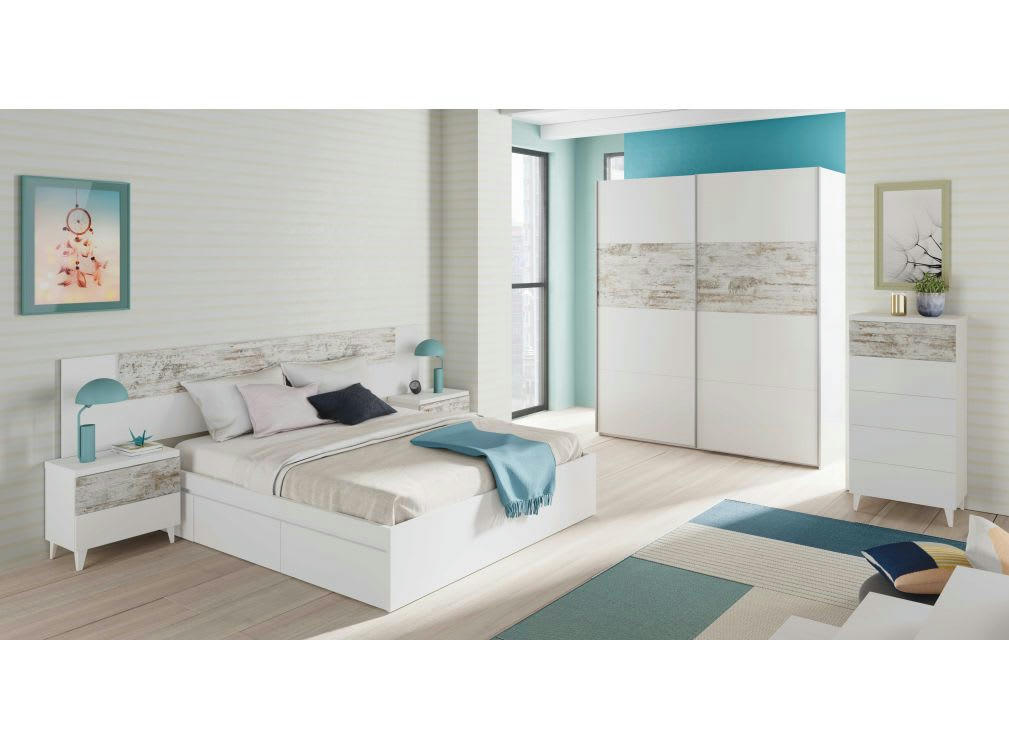 EMMA - Armoire penderie blanche avec portes coulissantes L180 x H200cm