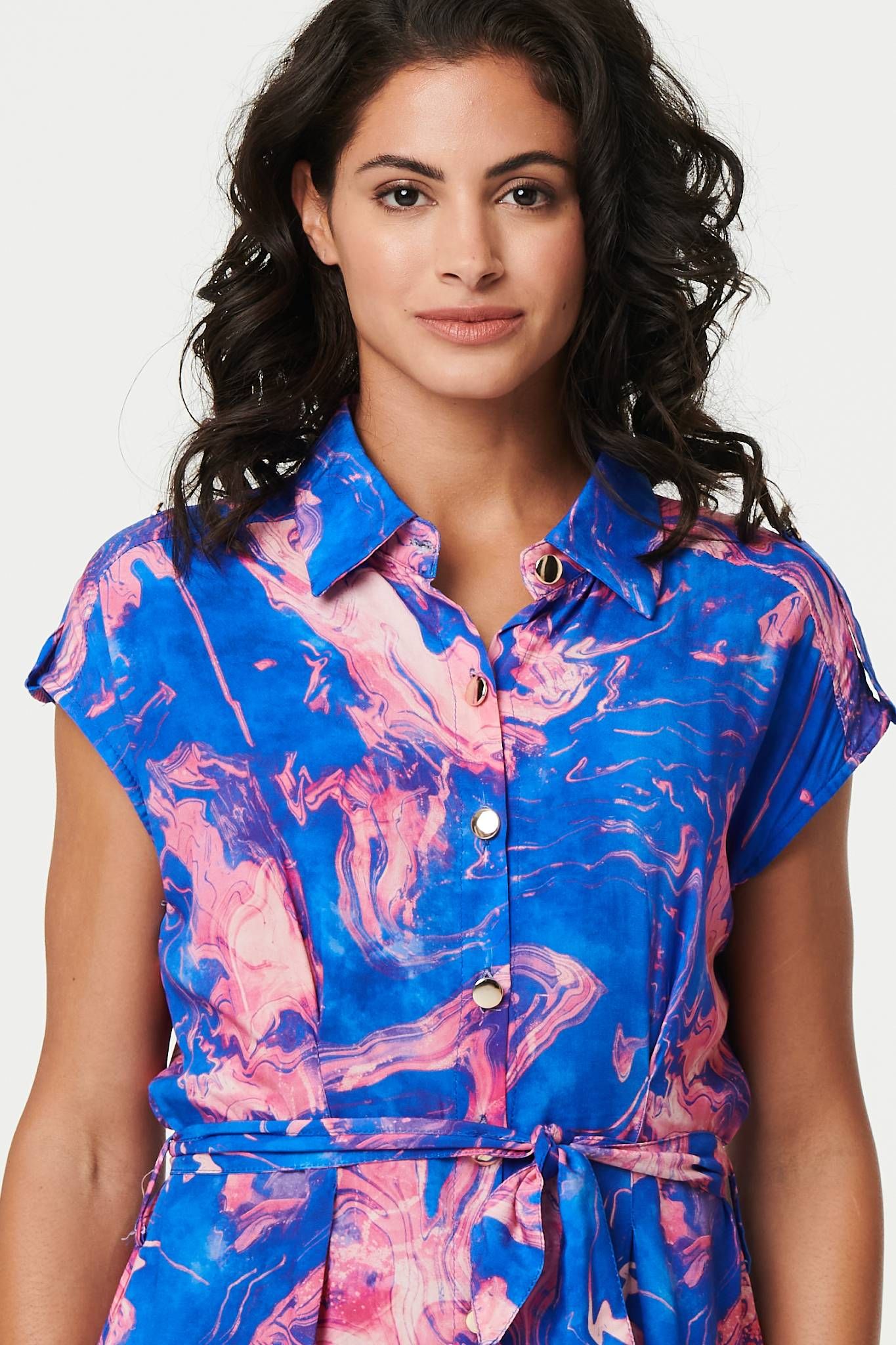 Izabel London Marble Print Knee Length Shirt Dress