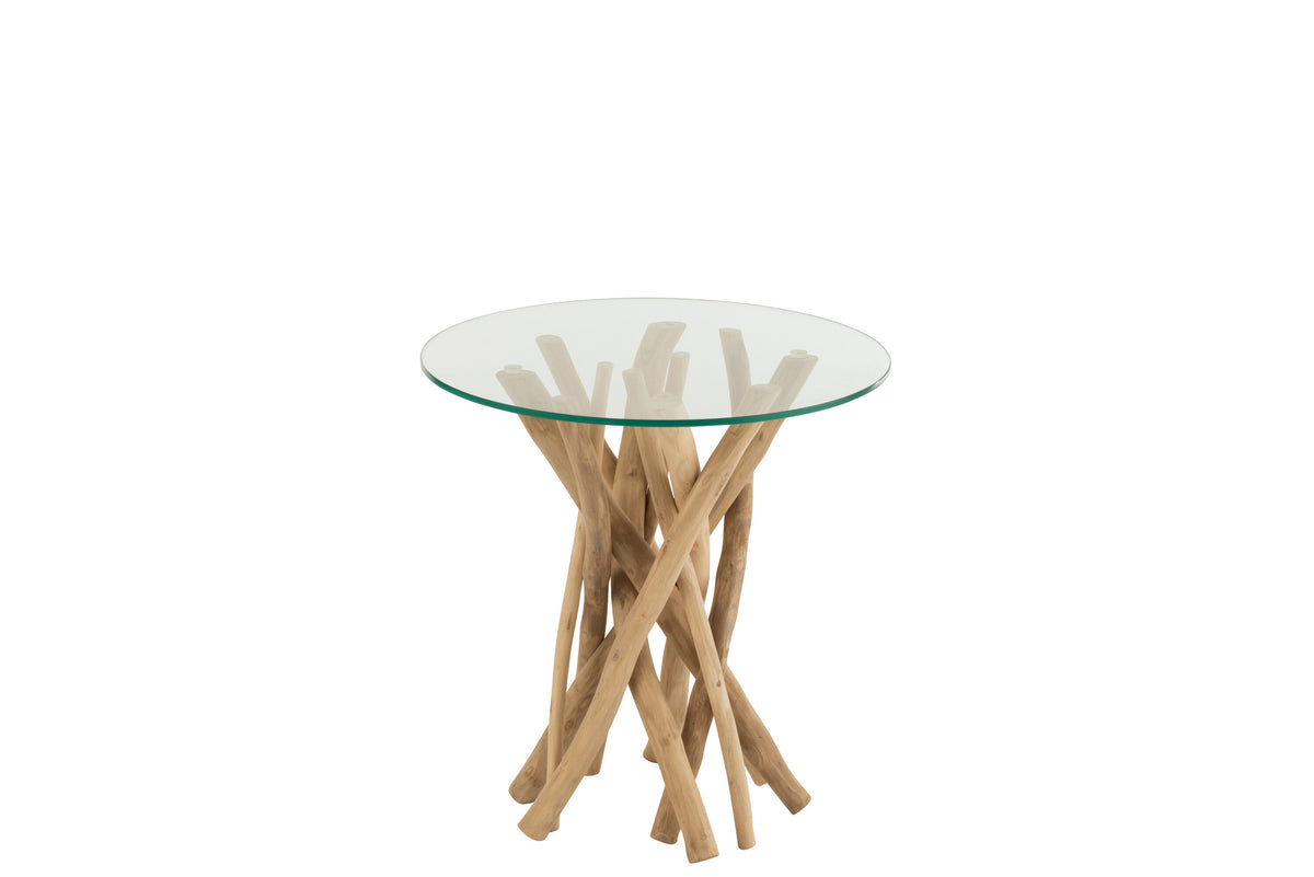 J-Line bijzettafel Takken Teak - hout/glas - naturel