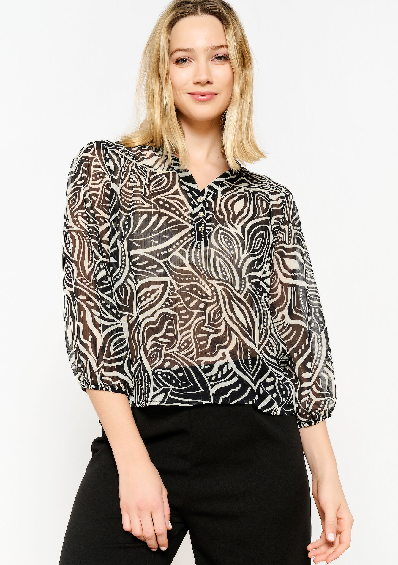Blouse met bladerprint